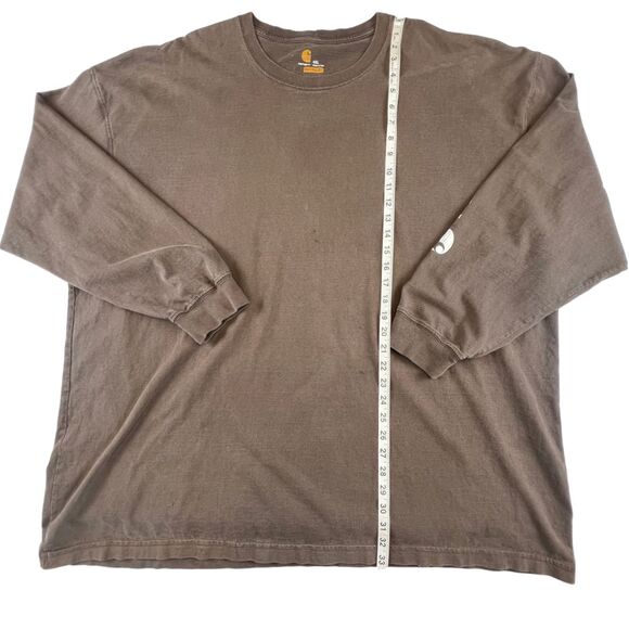 Carhartt Shirt 4X Washed Brown Workwear Streetwear Rugged Urban Long Sleeve Tee - Picture 4 of 15